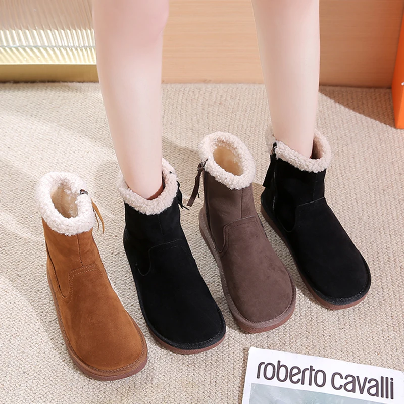 

Женские сапоги до середины икры, австралийские сапоги с круглым носком, плюшевая обувь на плоской подошве, зимняя обувь до середины икры, женские сапоги на меху, 2022