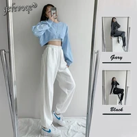 women trend fashion solid color all match comfortable pants female love pockets simplicity elastic waist loose supple trouser