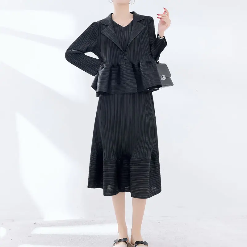 

Женское плиссированное платье миаке, новинка 2023, модная женская юбка «рыбий хвост», высококачественный облегающий халат с имитацией двух частей и зауженной талией