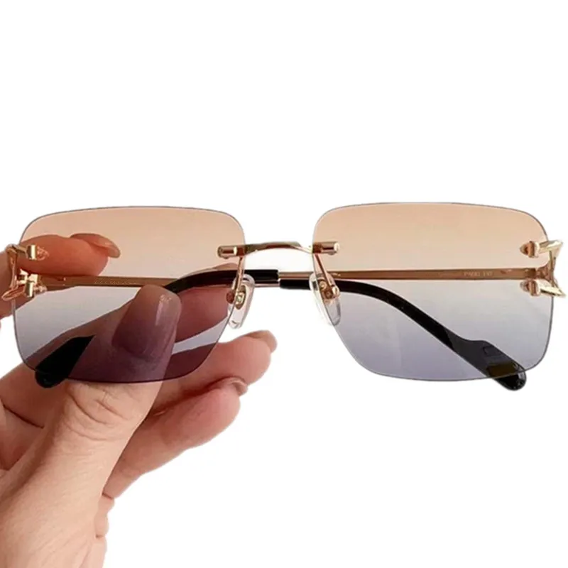 2023 Lux Unisex Pure-Titanium Rimless Sunglasses Uv400 LightweighBig Square Lens Fashion Gradient Double Color Goggles57-18