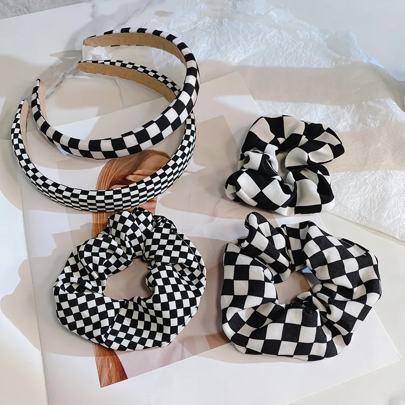 

Black White Hair Clip Fashion High Elasticity Simple Plaid Bands Accessories Tie For Clips Band New Headwear Apparel
