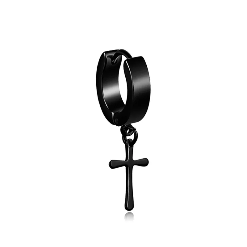 

LuxHoney Punk Hip Hop Vintage Stainless Steel Cross Pendant Hoop Earring for Women Men Unisex Iridescent Color In Party