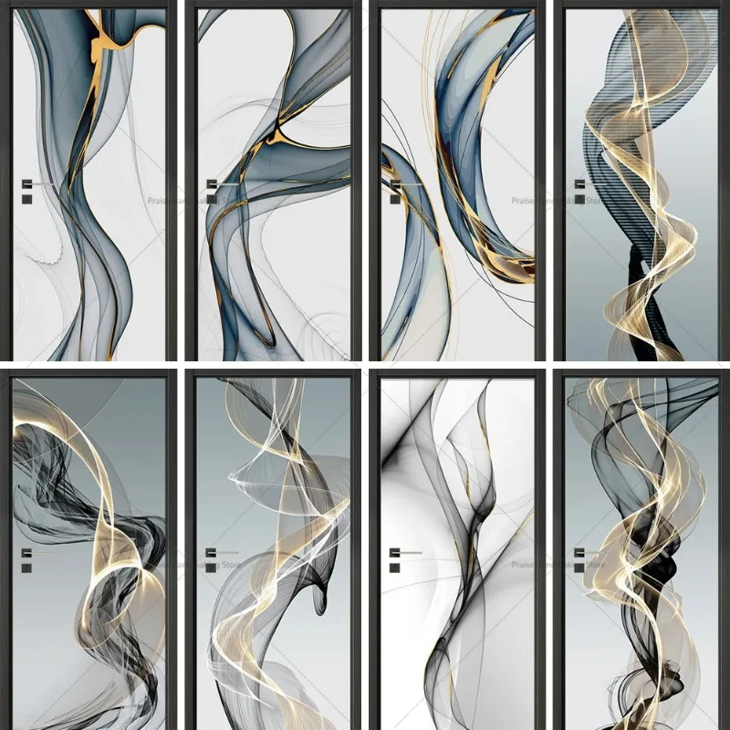 Абстрактная линия искусство двери наклейка роспись ПВХ полный набор входной