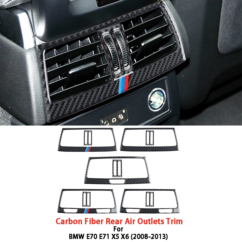 

Carbon Fiber Car Interior Rear Exhaust Air Outlets Decoration Stickers Trim For BMW 5 Series F70 F71 X5 X6 2008-2013 Years