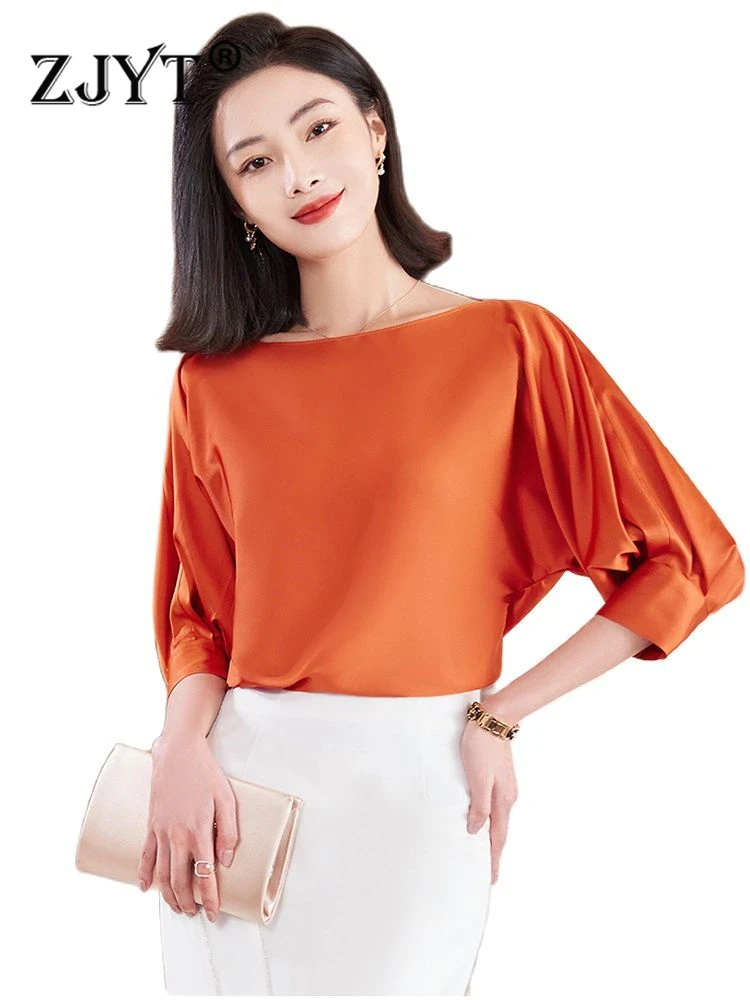 

ZJYT Elegant Office Lady Shirts and Blouses Batwing Sleeve Top Women Camisas y Blusas Plus Size Korean Style Summer 2023 New