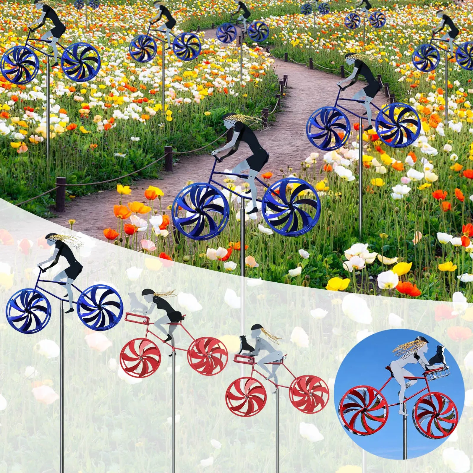 

Kinetics Bicycle Sculpture Windmill Garden Decoration Outdoor Metal Bicycle Windmill Card Art Decoration Dynamic Windmill Card
