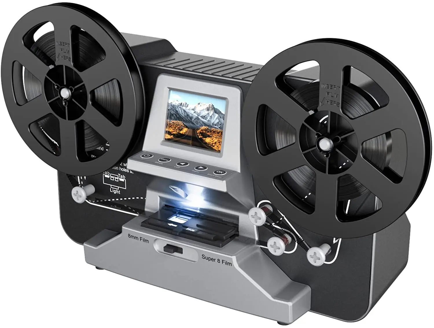 Фильм-дигитайзерная машина с ЖК-дисплеем 2,4 дюйма (преобразование пленок 3 и 5 дюймов в цифровой формат) с картой SD на 32 ГБ.