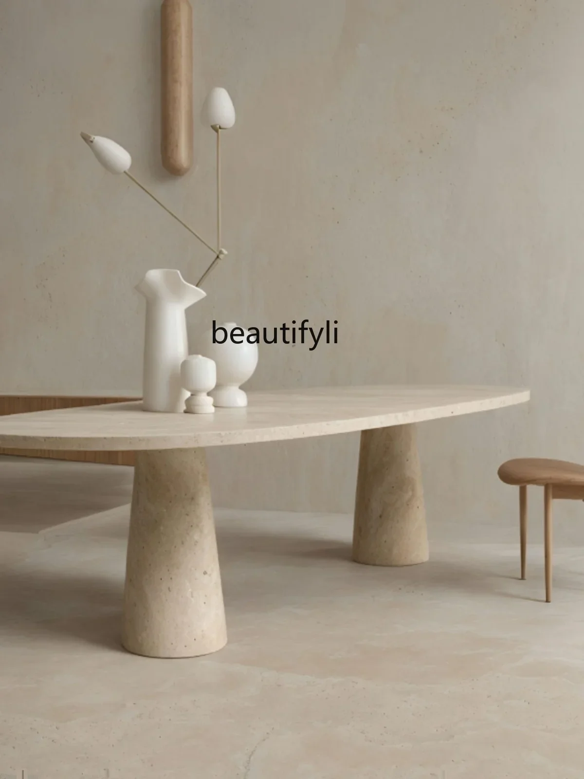 C Italy light luxury high-end natural half leg dining table waist round bionic