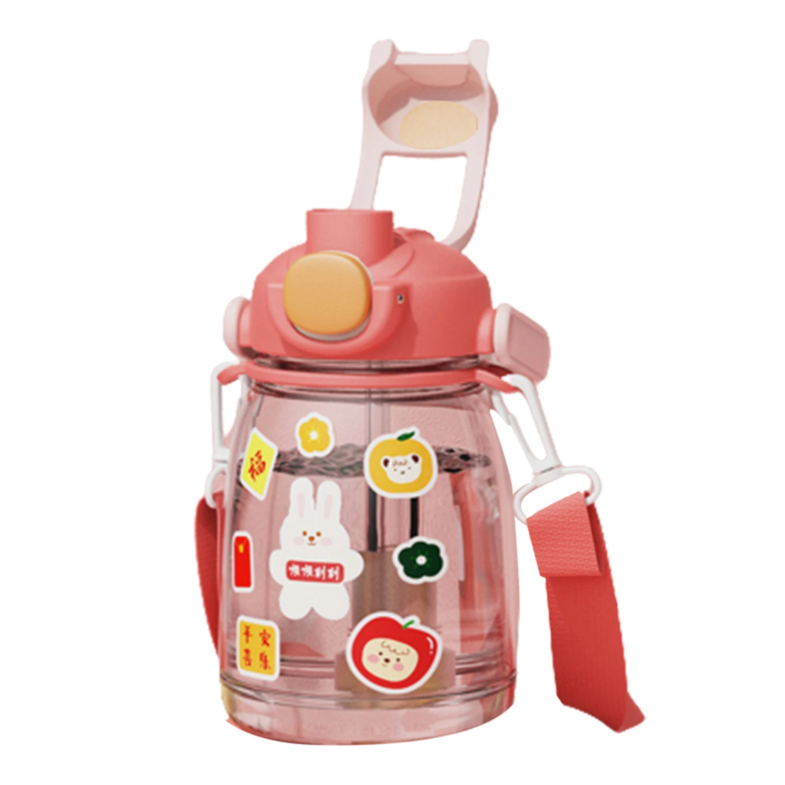 

Hot Cute Water Bottle Sealed Flip Top Lid Clear Bottle with Sucker Handle Lanyard 1100ml/1300ml with Removable Shoulder Strap