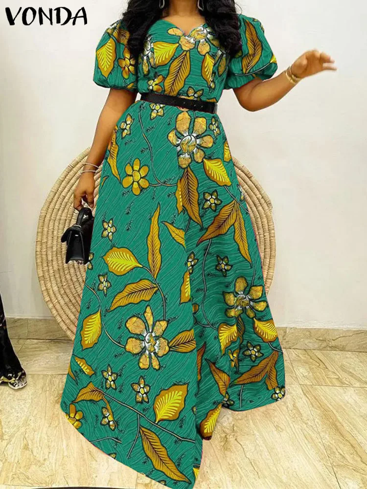 

Bohemian Dress 2023 VONDA Women Summer Sundress Vintage Round Neck Short Sleeve Floral Print Party Maxi Dress Feminina Robe