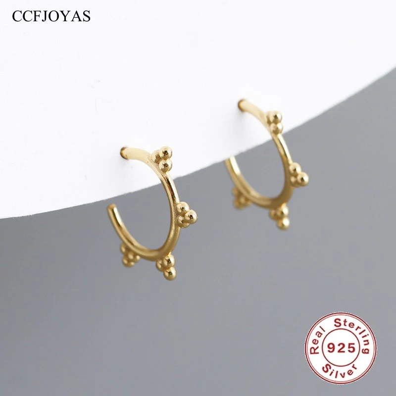

CCFJOYAS 925 Sterling Silver C-type Stud Earrings for Women European and American Gold Wave Point Silver Earrings Fine Jewelry