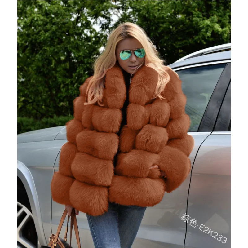 Fashion Thick Warm Winter Coat Women Luxury Faux Fox Fur Coat Jackets Women Stand Fur Collar Fake Fur Jiacket Outerwear S-4XL
