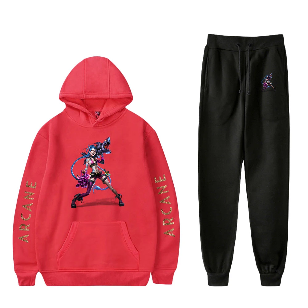 

New Arcane Jinx casual Fashion Fall suit Hoodies Sportswear Hoodie Sweatshirt+Pant two pieceSet Jogger pants Hooded Pullover