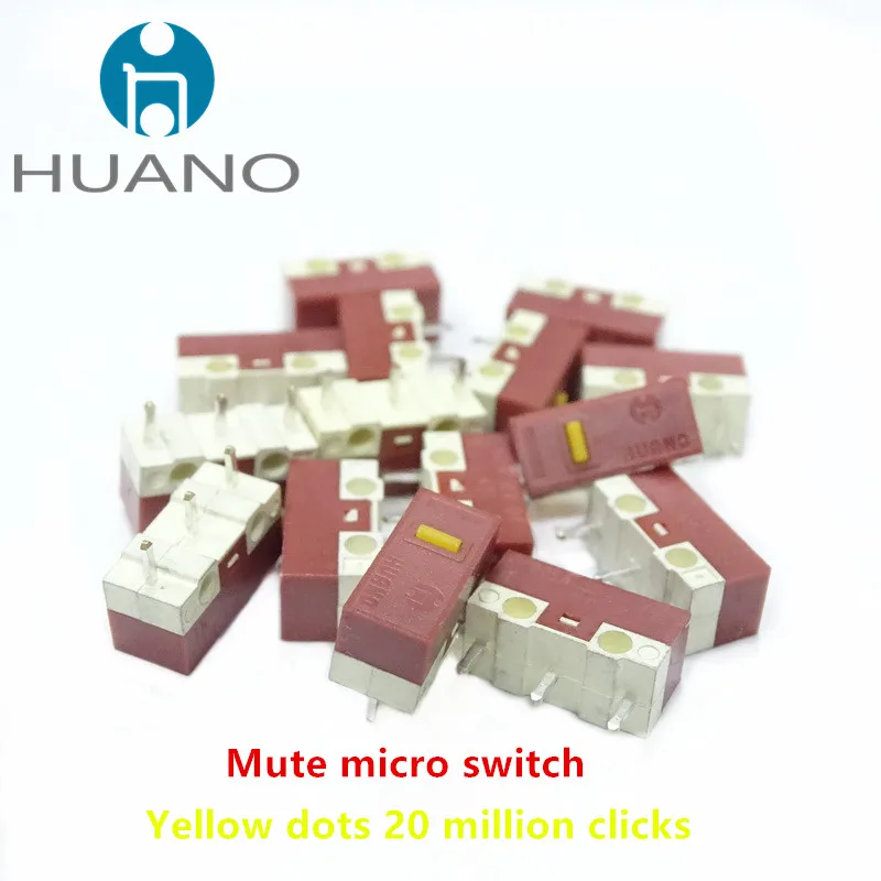 

10 шт. бесшумные микропереключатели HUANO желтые точки