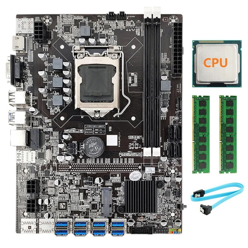 

Материнская плата B75 для майнинга BTC + случайный ЦП + 2X DDR3 4 Гб 1600 МГц ОЗУ + кабель ATA LGA1155 8xpcie на USB B75 ETH материнская плата для майнинга