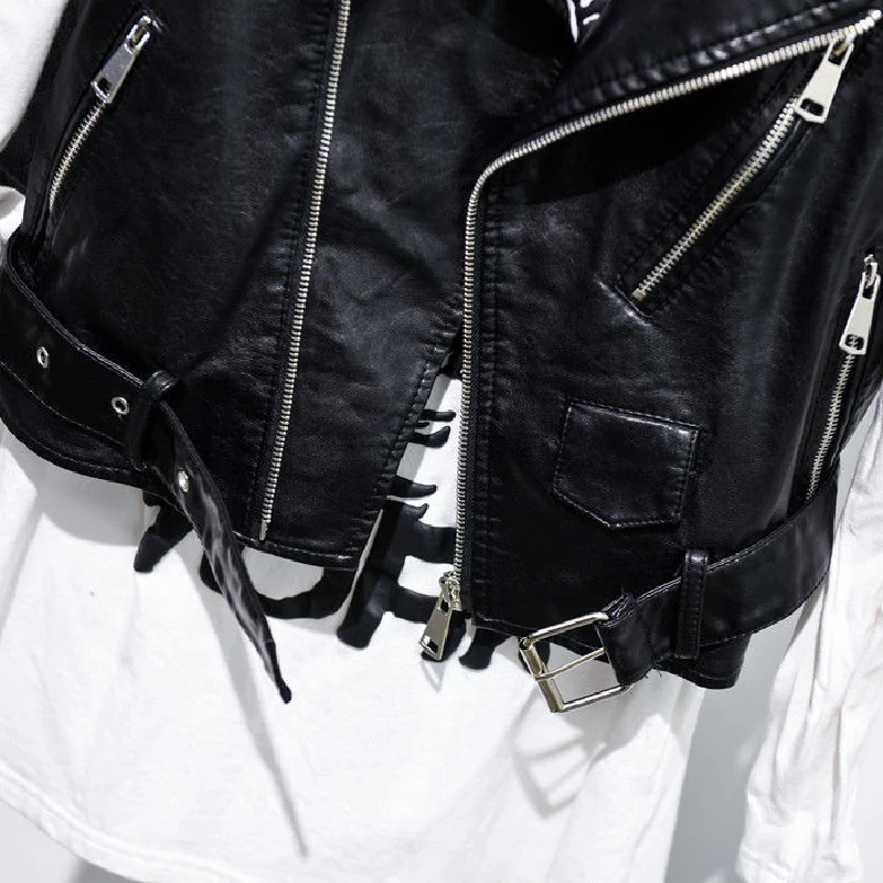 New Women PU Leather Sleeveless Jacket Vest Motorcycle Genuine Sheep Leather Waistcoat Slim Lapel Lambskin Short Coat Streetwear