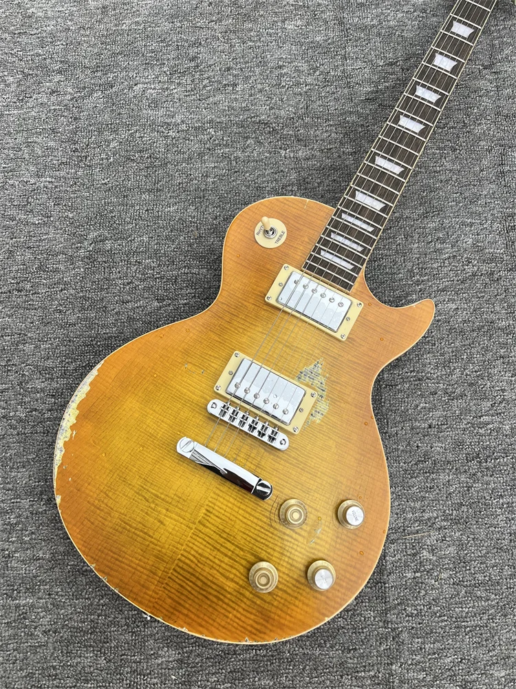 

Heavy Relic Standard Electric Guitar Mahogany Body Maple Neck Aged Hardware yellow Color Nitro Lacquer Finish Can be Customized