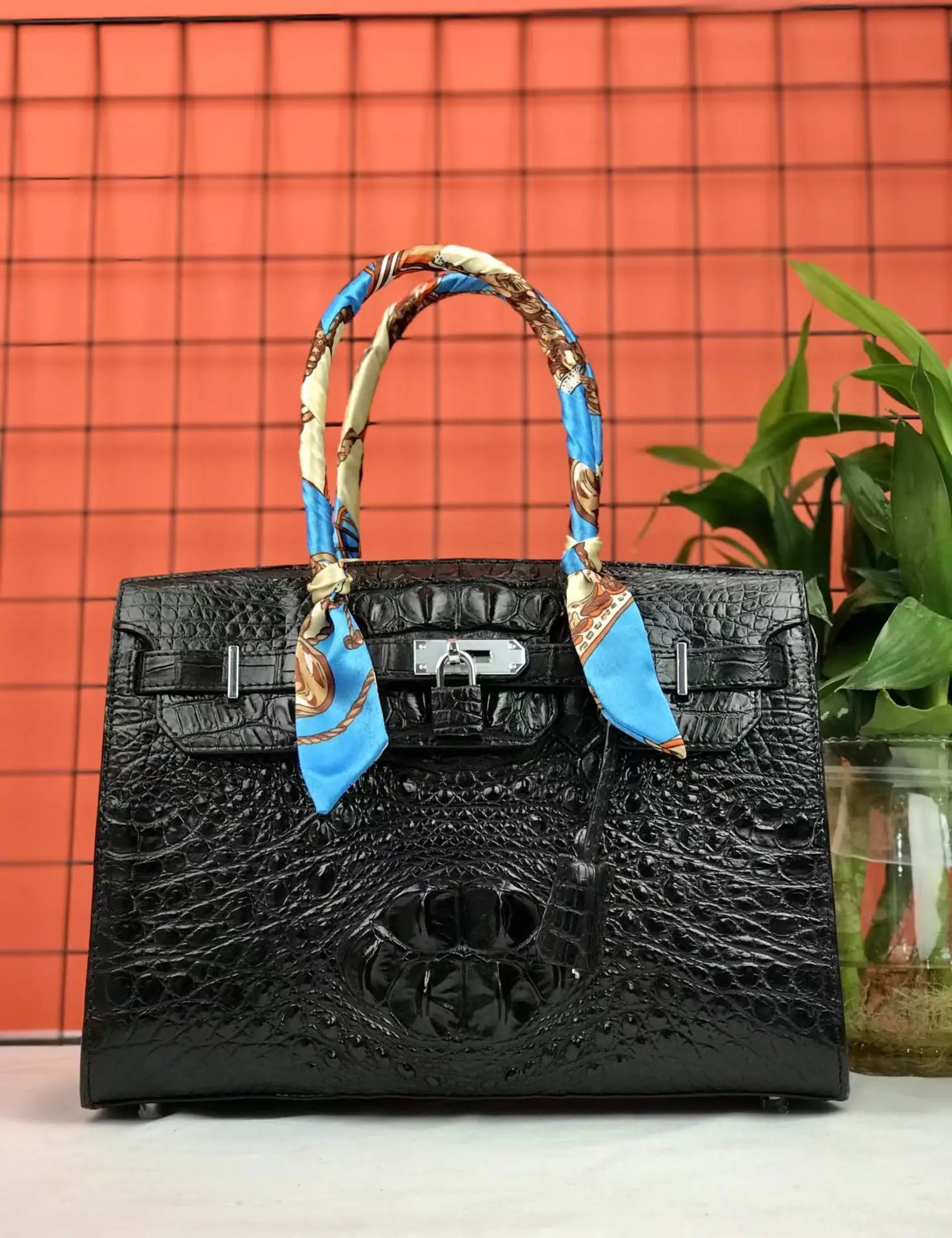 

Lurxuy Real Simese Crocodile Skin Platinum Bag For Women Genuine Leather Large Capacity Tote Bag Women's Fashion Carry On Bag