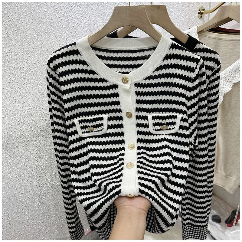 Свитер Boreathiman для женщин тонкий полосатый свитер уникальный вязаный кардиган