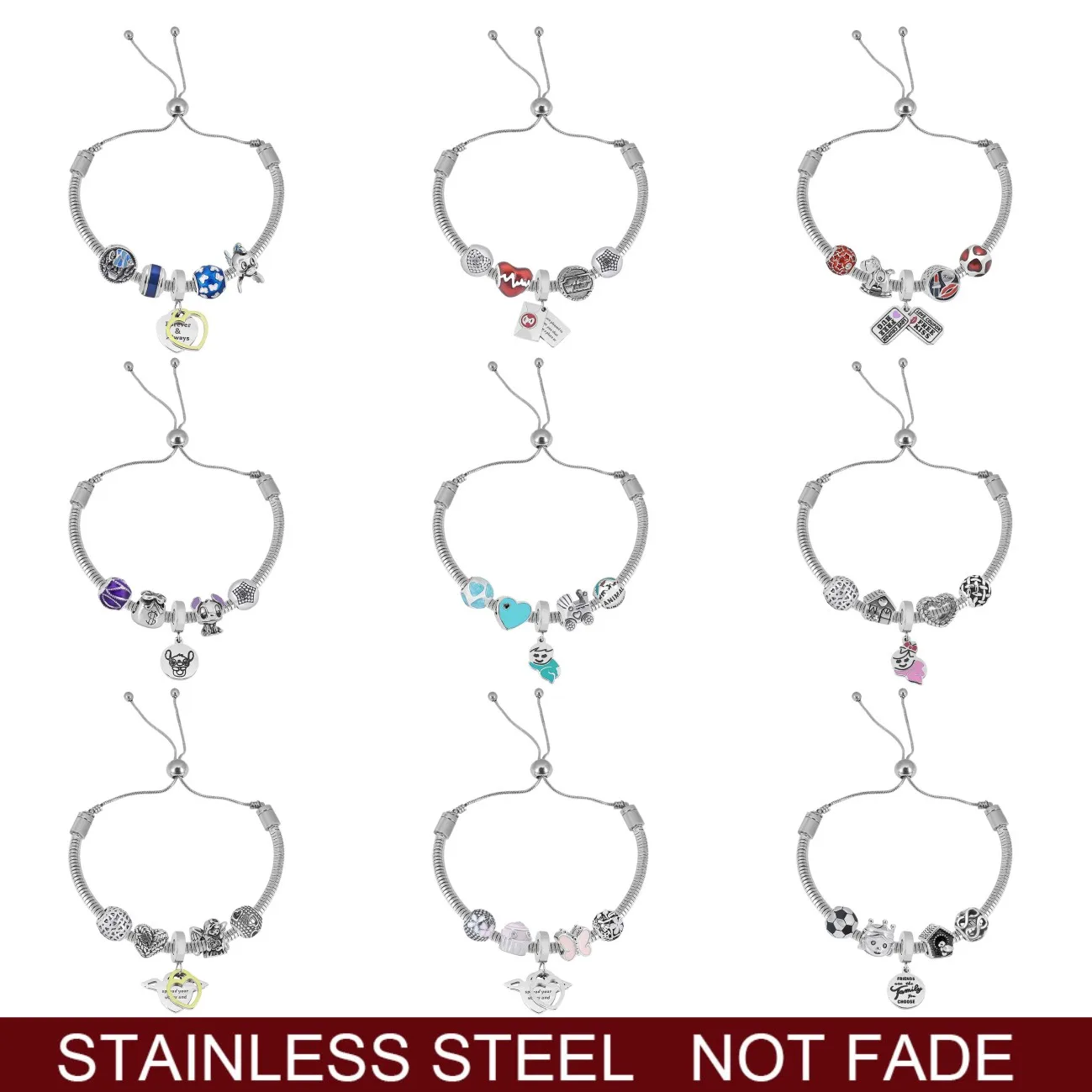 

Custom Name Charms Bracelets Women Girls Designer Stainless Steel Kids Charms Adjustable Chain Romantic Personalized Gifts