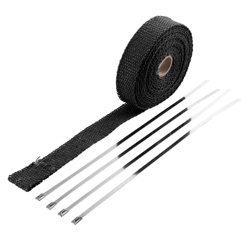 

newIncombustible Turbo Manifold Insulating Exhaust Header Wrap Tape Thermal Stainless Zip Ties For Cars Motorcycles