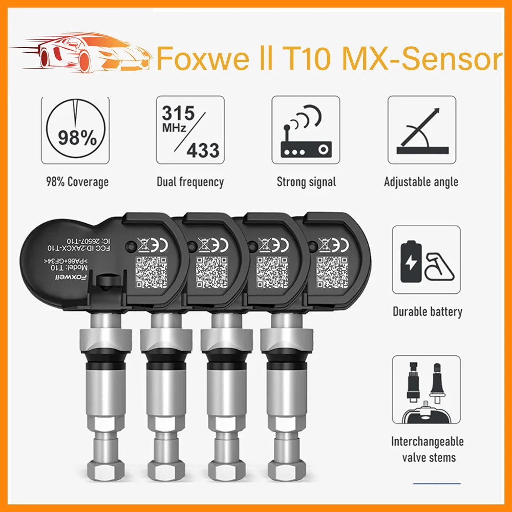 100% оригинальный датчик давления в шинах Foxwe ll T10 MX-Sensor TPMS 2 в 1 433 МГц 315 МГц, инструмент для ремонта шин, работает с T1000