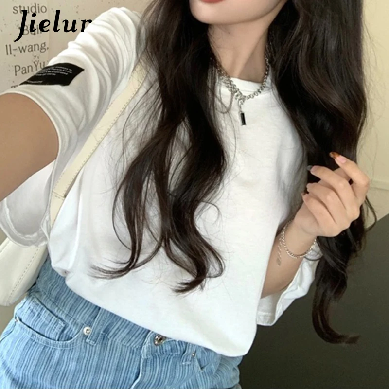 

Summer Korean Style Solid Color Short Sleeve T-shirts for Women O-neck Loose Women's T-shirt Blue Black White Tshirt