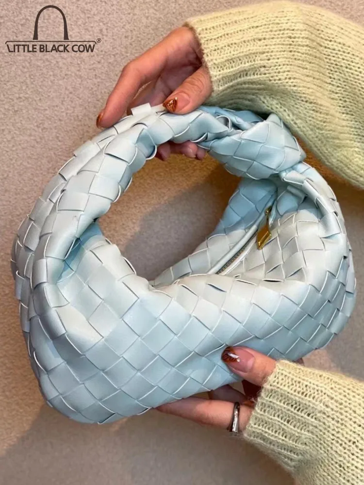 

Fashion Women Weave Hobos Handbag Sweet Ladies Knot Casual Totes Soft Cow Split Leather Bag Summer Designer Colors Small Pouch