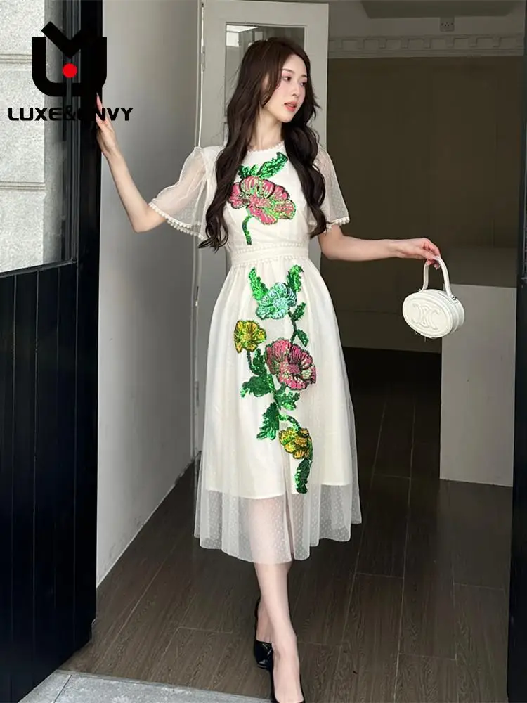 

Роскошное дизайнерское платье Люкс & ENVY с вышивкой, Элегантное Длинное платье с коротким рукавом и приталенной талией, французское платье, новинка 2023