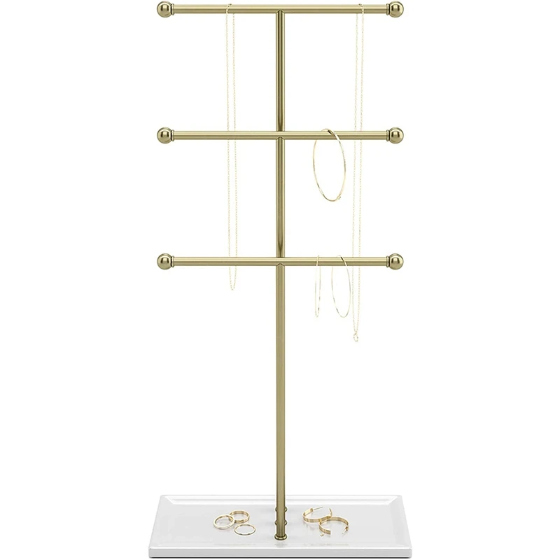 

Hanging Jewelry Organizer - 3 Tier Table Top Necklace Holder, Jewelry Box And Jewelry Display With Jewelry Tray Base