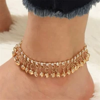 silvertone gold anklet bells rhinestone jewellery indian feet bracelet boho dangling filigree ball anklet for woman brass ankle