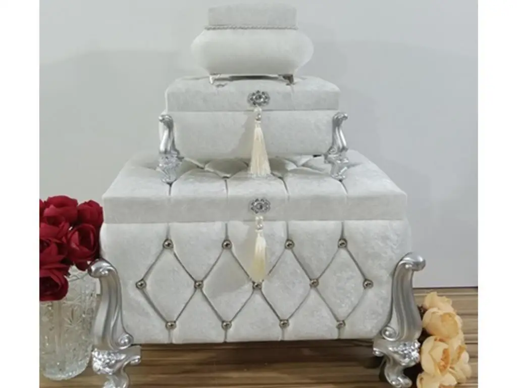 

Almirah Tassels Quilted Square 3 Pcs Dower chest Cream