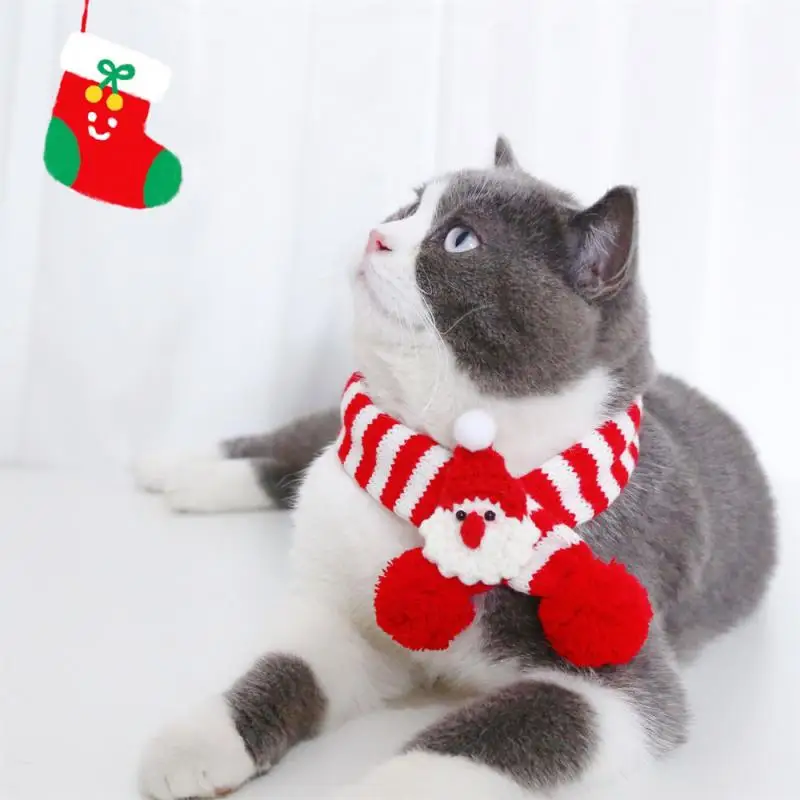 Adjustable Small Puppy Kitten Scarves Pet Clothes For Winter Warm Dog Cat Christmas Knitted Scarf Collar Accessories Chihuahua
