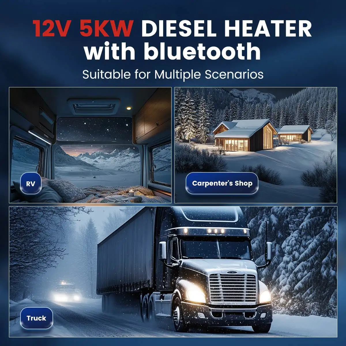 Hcalory Diesel Parking Heater 12V 8KW Truck Air 10L Fuel Tank and Muffler Smart LCD Display & Remote Control