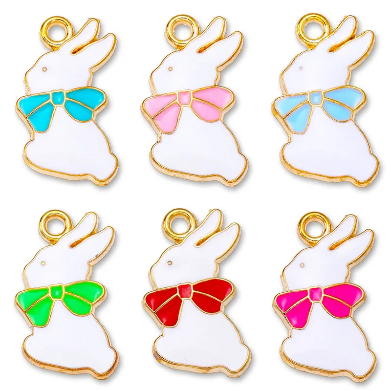 

20Pcs Colorful Enamel Charm Bow Rabbit Animal Pendant for Women's Earrings Bracelet Necklace Keychain Handcrafted Gift Wholesale