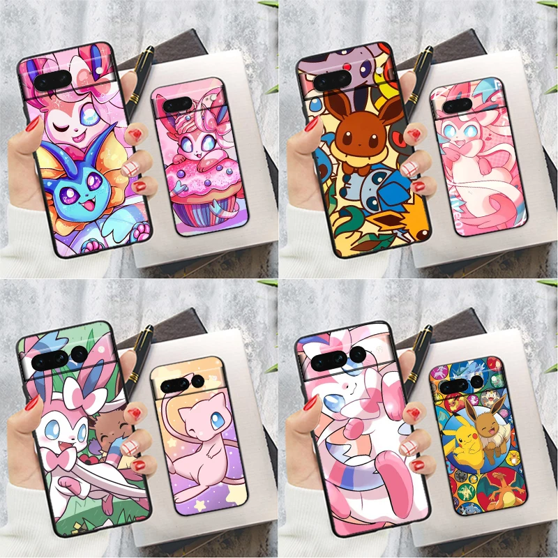 

Pokemon Eevee Cute For Google Pixel 8 7 6 6A 5 4 5A 4A XL Pro 5G Silicone Shockproof Soft TPU Black Phone Case Cover Coque Capa