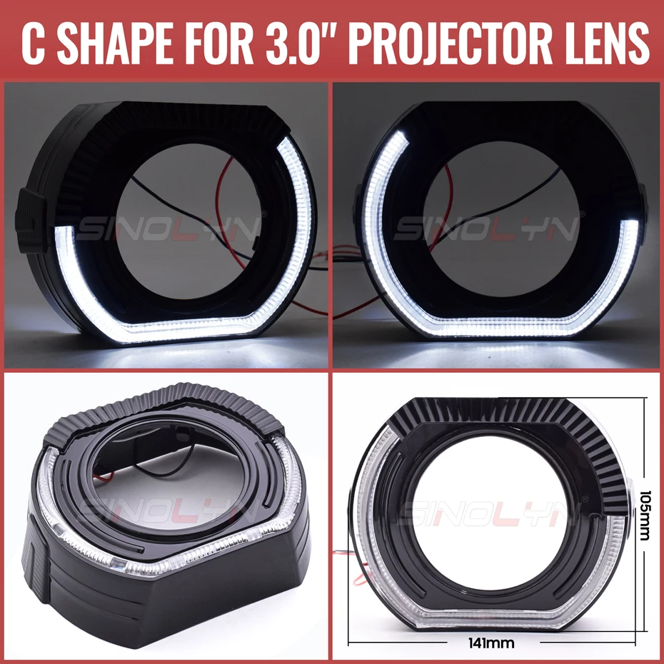 

Sinolyn 2,5/3,0 дюймовые черные кожухи Angel Eyes LED DRL Чехлы для линз проектора фар для Hella 3R/Koito Q5 Halo ободки,маска для линзы 3 дюйма