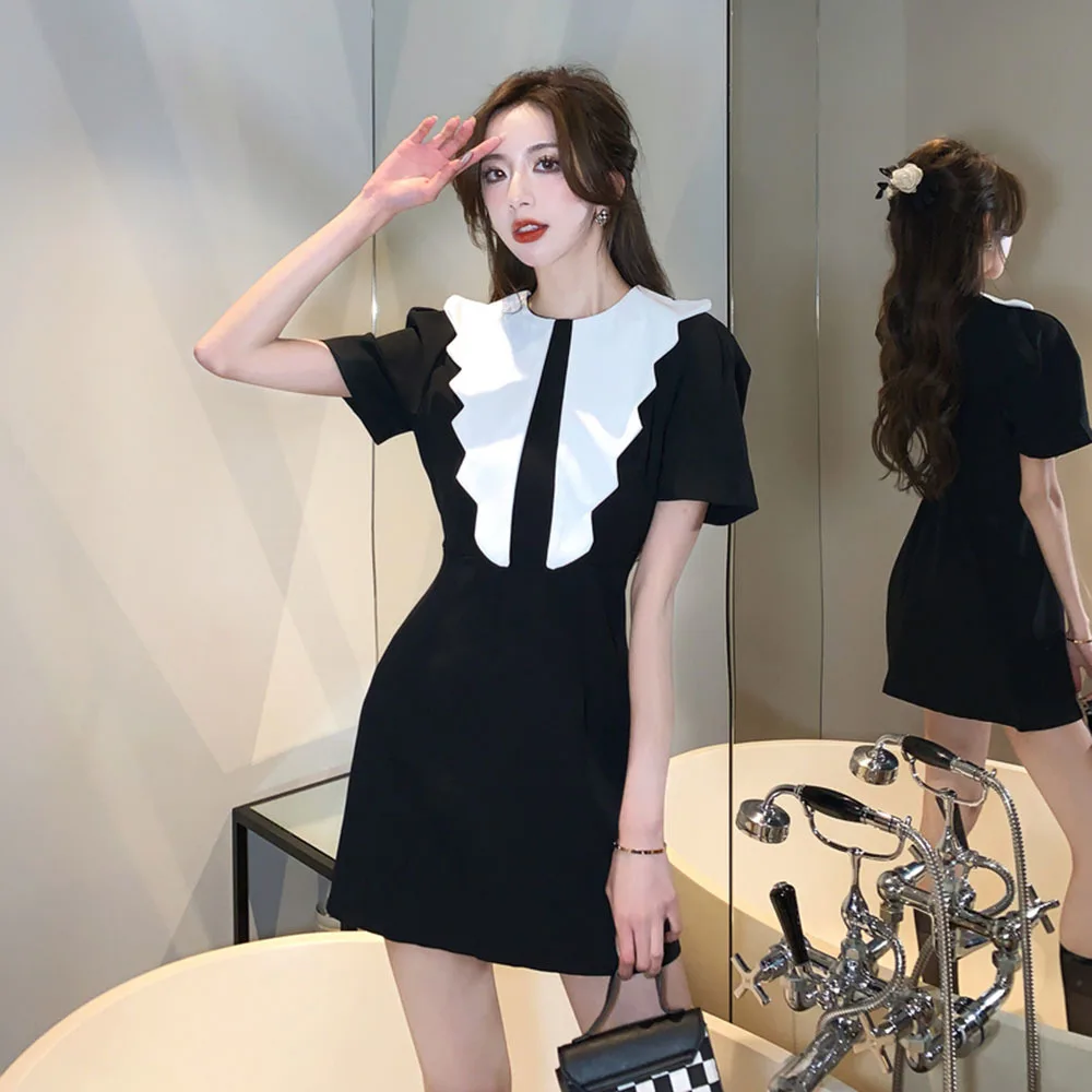 

Женское приталенное платье-трапеция, маленькое платье во французском стиле с коротким рукавом и оборками, лето 2023