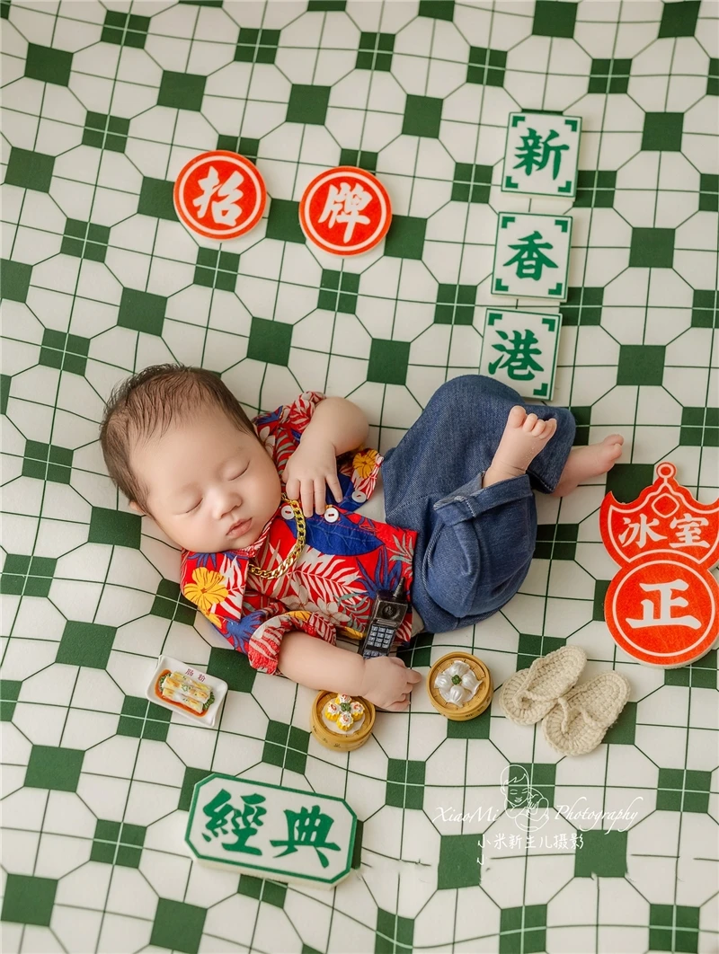 Newborn Baby Boys Photography Props Vintage Hongkong Style Landlord Outfits Backdrops Mini Creatives Studio Shooting Photo Props enlarge
