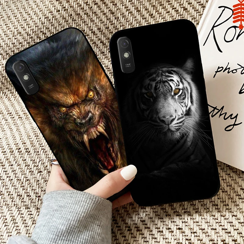 

Lion Eagle Dog Tiger Cat Wolf Phone Case For Xiaomi Redmi 9A Case For Redmi 9AT Liquid Silicon Back Funda Black Silicone Cover