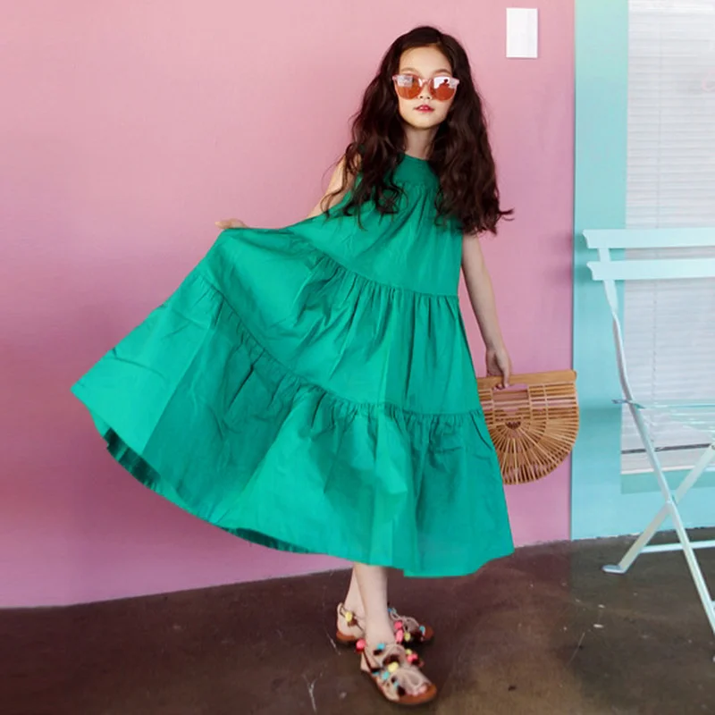 

Brand Baby Maxi Dress New 2022 Summer Girls Dress Children Cotton Vest Dress Baby Sundress Teenage Beach Dress Ruffles A235