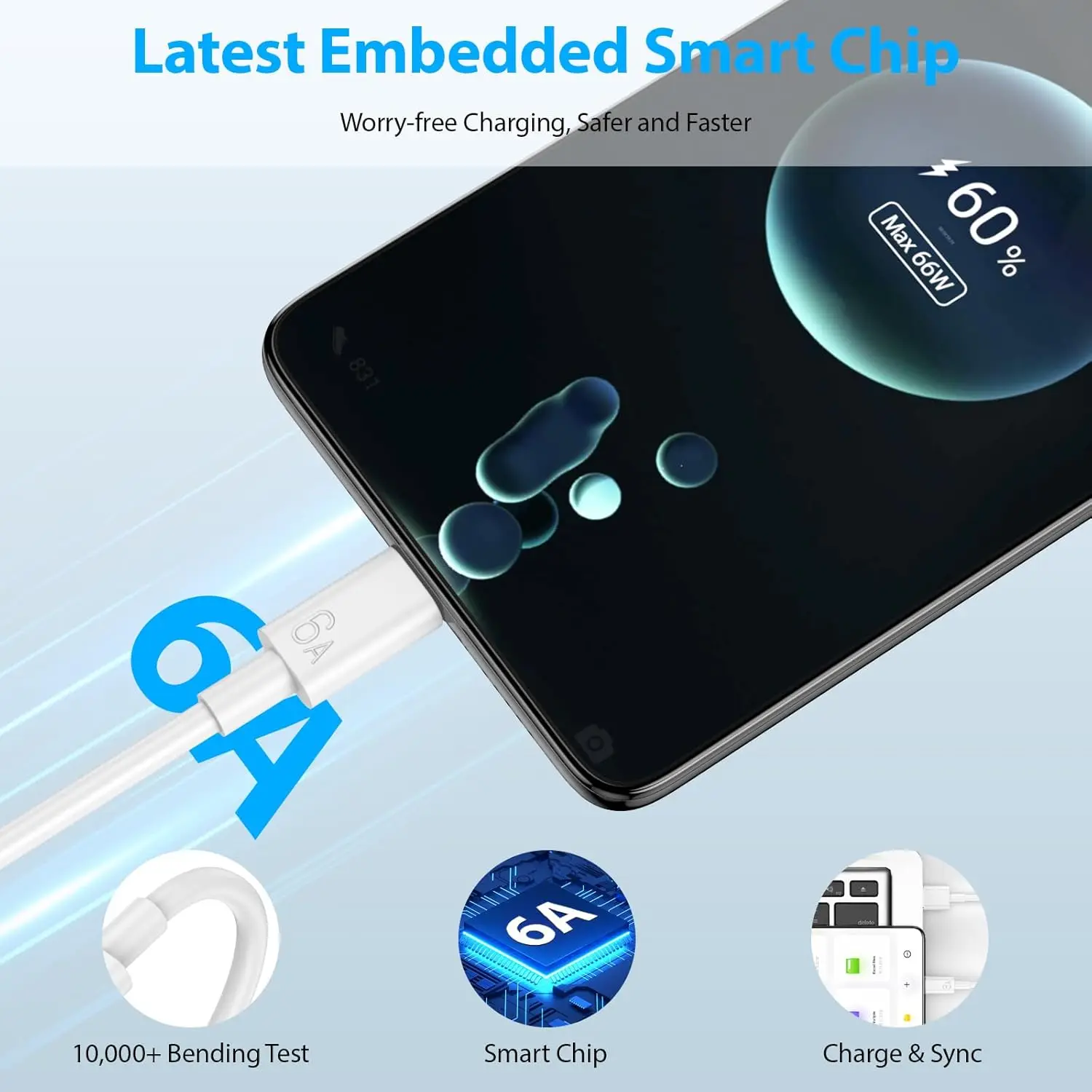 Фото Оригинальное зарядное устройство HONOR 66W SuperCharge (версия для ЕС) с кабелем Type-C 1 м 6А для HONOR Magic 7, 8 Lite, Pro, X9d, X8d, 600, 400 серии №4