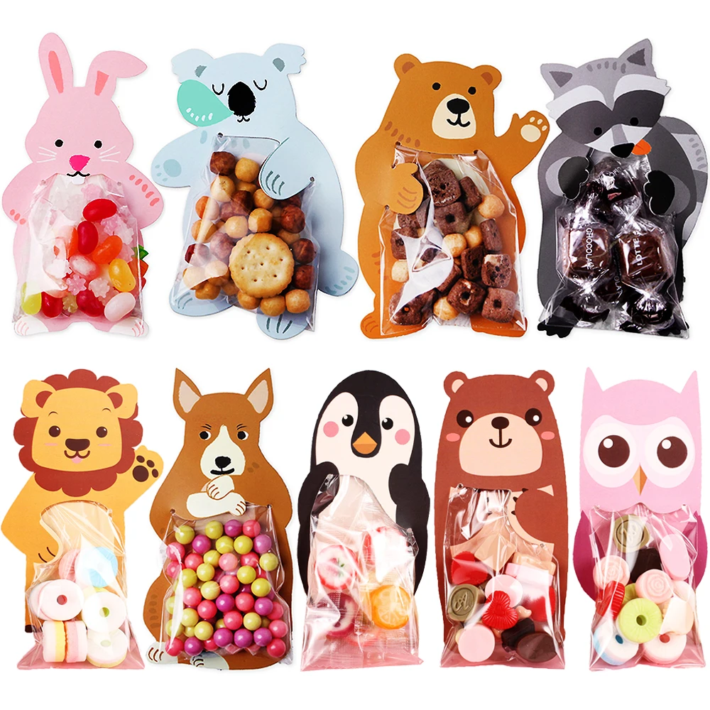 

10pcs/lot Cute Animal Gift Candy Bags Biscuits Chocolate Cookie Bag Greeting Card Baby Shower Birthday Party Treat Packaging Bag