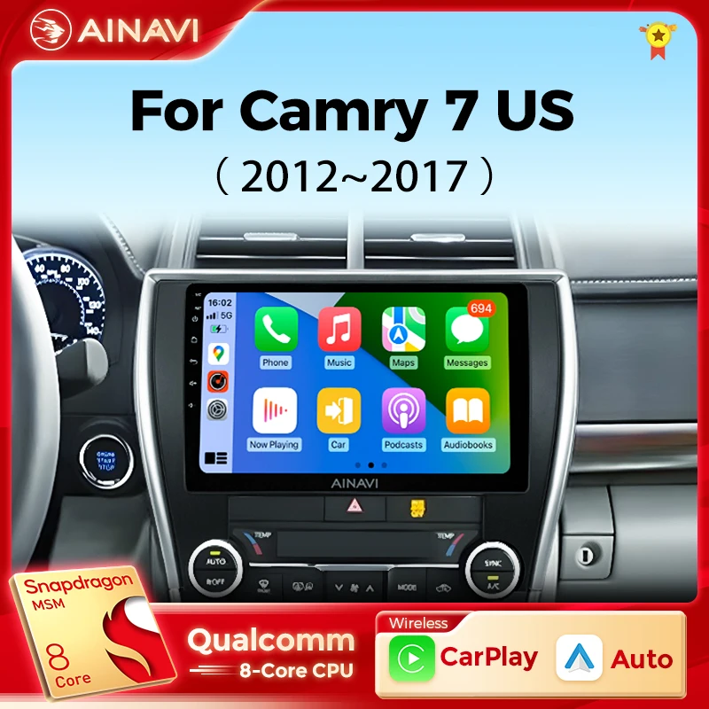 Ainavi Автомагнитола android авто для Toyota Camry 7 XV 50 55 US версия 2011-2017 Carplay мультимедийный плеер стерео 48EQ GPS DSP