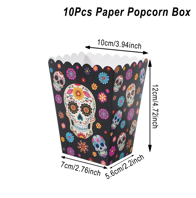 

Мексиканский день мертвых, вечерние коробки для попкорна с призрачным узором, коробка для попкорна, поднос для еды, бумажный поднос, украшение на день мертвых, товары для вечеринок