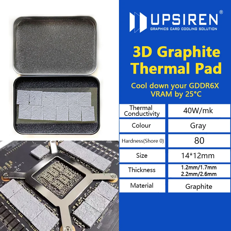 

UPSIREN 40W/m.k 3D Graphite Thermal Pad 3090/3080 Memory Thermal Grease Pad Integrated Circuit GDDR 6X VRAM Graphene Cooling