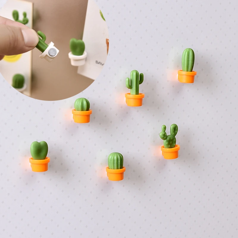 

6Pcs Cactus Plant Fridge Magnets Message Board Succulent green plant potted fixing buckle Button Cactus Decoration Accessories