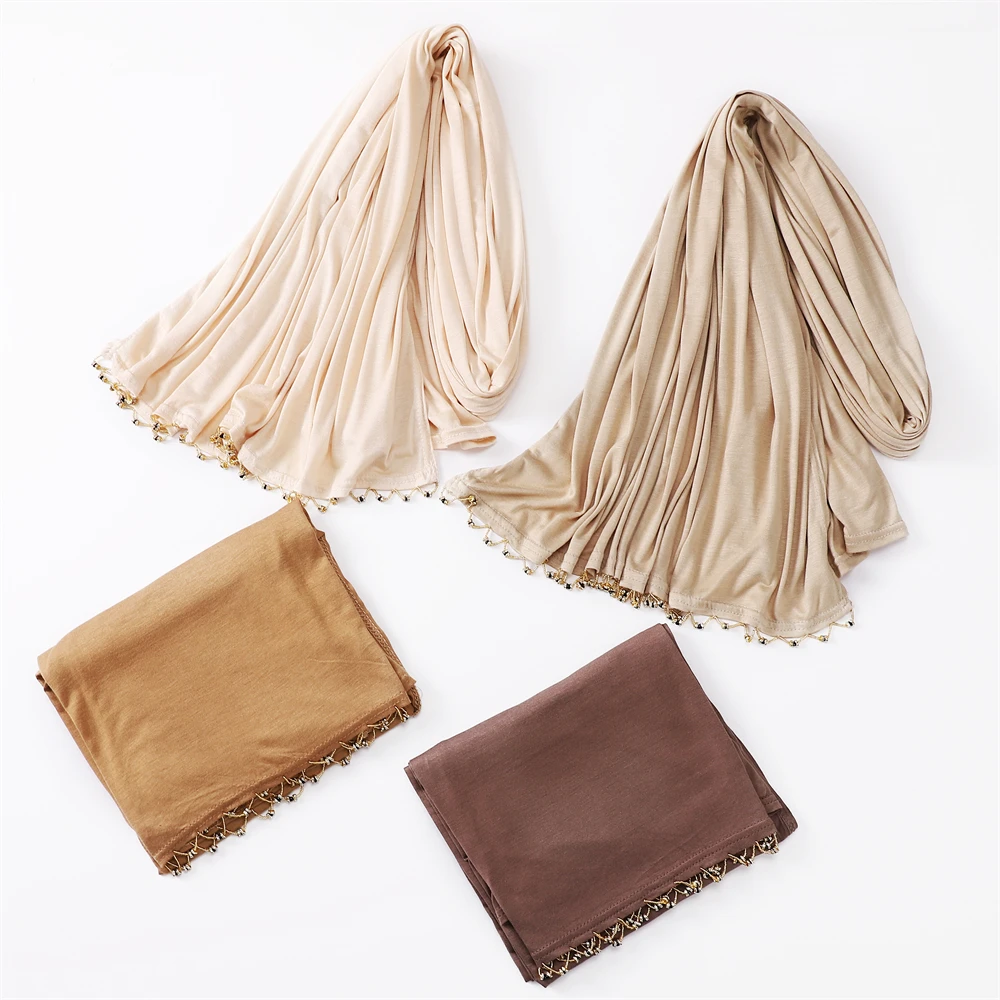 Хиджабы из хлопка и лайкры премиум-класса для женщин головные уборы с бисером