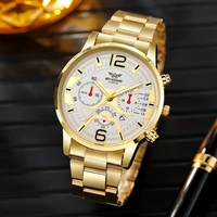 2022 black gold sliver popular stainless steel band business mens watch alloy calendar quartz wristwatch fashion male wholesale