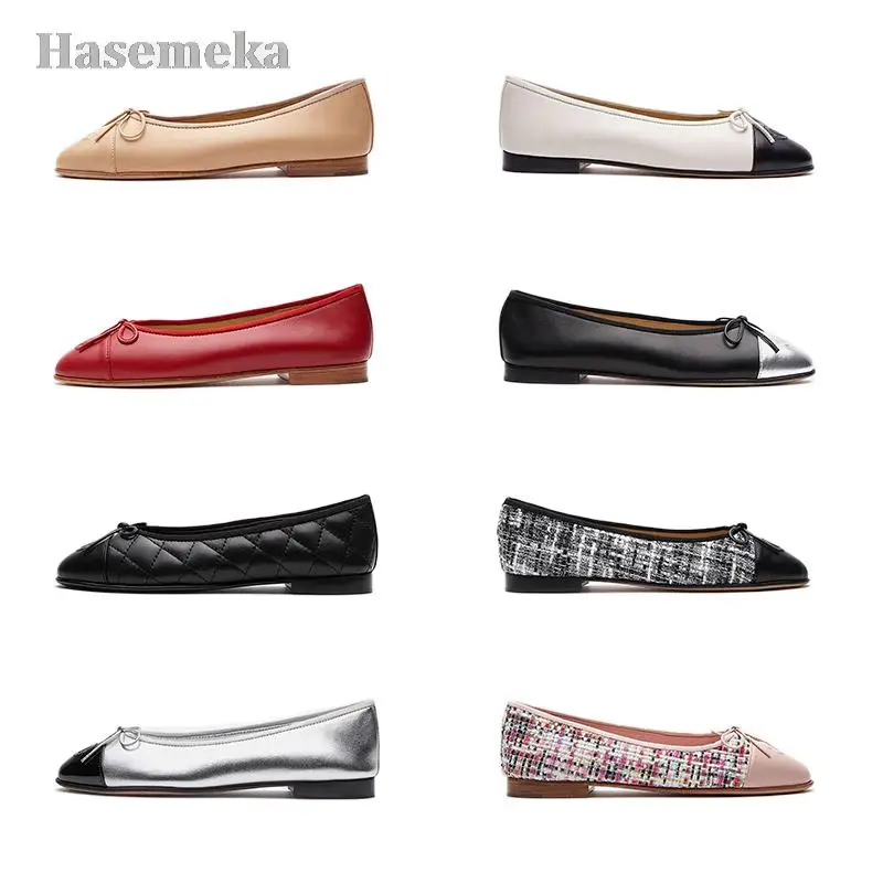 

Women's Bowknot Genuine Leather Single Shoes Women Luxury Designer Mixed Color Loafers Casual Flat Shoes Cover Feet Womens Flats
